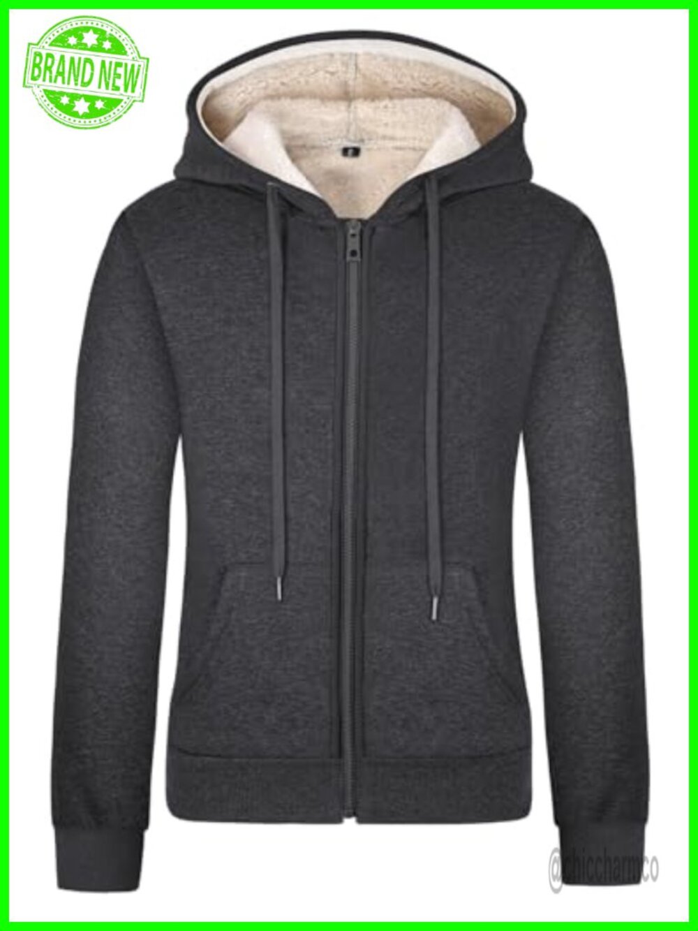 Sherpa Lined Hooded Sweatshirt Zip Up Warm Fleece Jacket